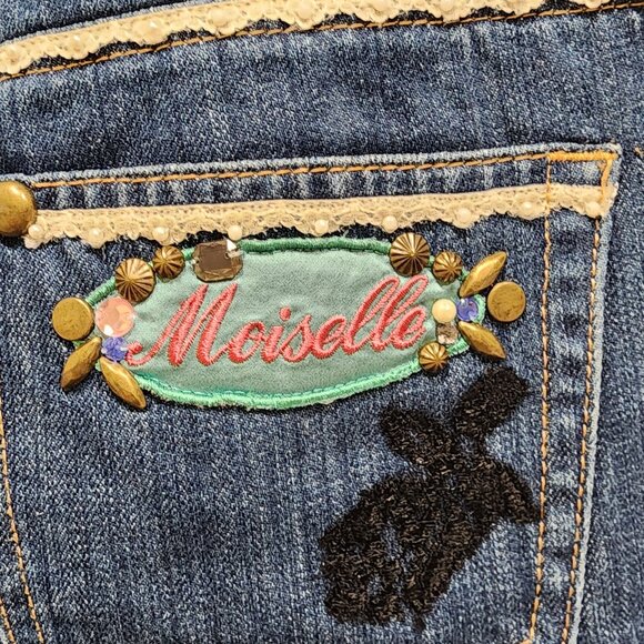 Moiselle Vintage Embellished Flared Jeans with Floral Beading - Approx. Size 32 - Picture 8 of 12
